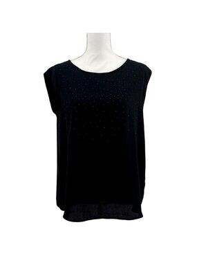 Black Sleeveless Rhinestone Glam Top Y2K Party Going Out Blouse Womens Large